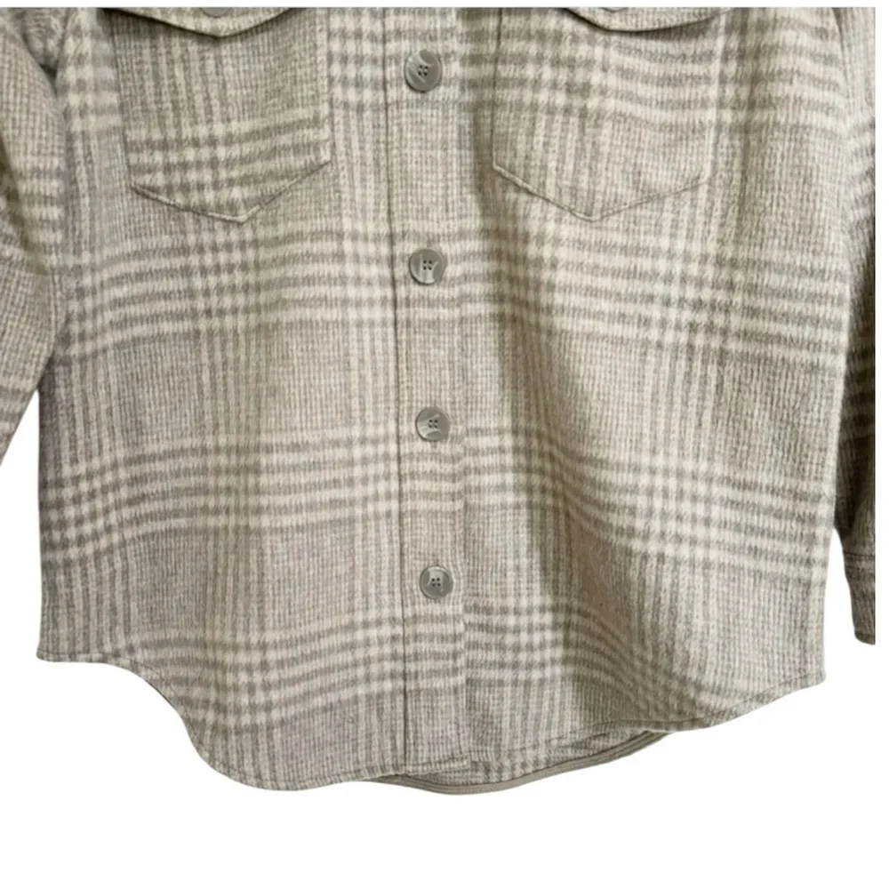 JOIE Plaid Thick Flannel Button-Up Fleece Oversized Shacket in Tan/Cream Size M